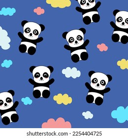 Vector seamless pattern with cute baby panda character