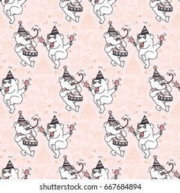 Vector Seamless pattern with cute bears on light pink background..