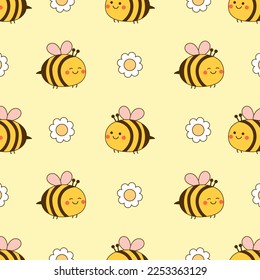 Vector seamless pattern of cute bee and flower