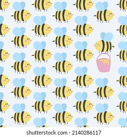 Vector seamless pattern cute bees flying
