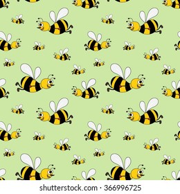 Vector seamless pattern with cute bees