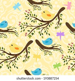 Vector seamless pattern with cute birdies