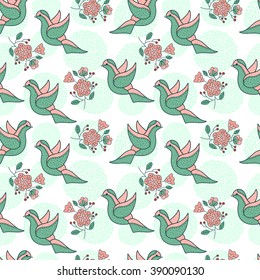 Vector seamless pattern with cute birds