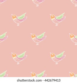 Vector seamless pattern of cute bright birds