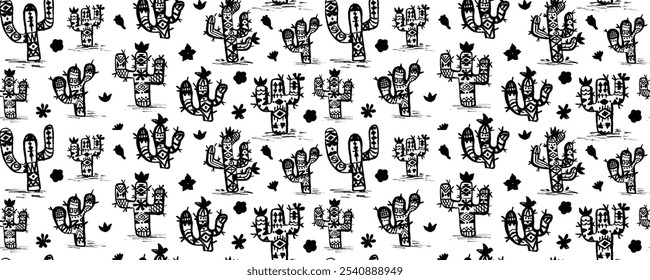  Patrón sin fisuras de Vector con lindos cactus en mexicano . Bordado clásico étnico mexicano en estilo cactus suculento. Fondo de Latina América para la ropa. 