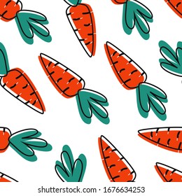 vector seamless pattern with cute carrots on white background. it can be used as Wallpaper, background, print, textile design, notebooks, phone cases, packaging paper, and more.