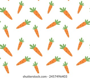 Vector seamless pattern with cute carrots. Cartoon colorful backdrop in flat style.	