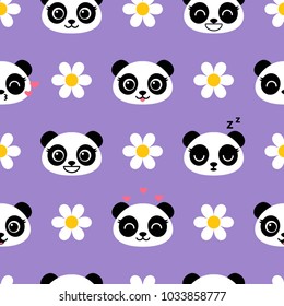 Vector seamless pattern with cute cartoon pandas