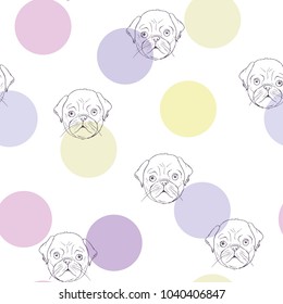 Vector seamless pattern with cute cartoon dog puppies. Can be used as a background, wallpaper, fabric and for other design.French Bulldog pattern