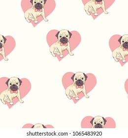 Vector seamless pattern with cute cartoon dog puppies. Can be used as a background, wallpaper, fabric and for other design.French Bulldog pattern
