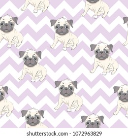 Vector seamless pattern with cute cartoon dog puppies. Can be used as a background, wallpaper, fabric and for other design.French Bulldog pattern