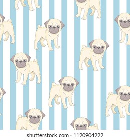 Vector seamless pattern with cute cartoon dog puppies. Can be used as a background, wallpaper, fabric and for other design.French Bulldog pattern