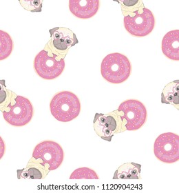 Vector seamless pattern with cute cartoon dog puppies. Can be used as a background, wallpaper, fabric and for other design.French Bulldog pattern