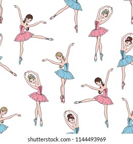 Vector Seamless Pattern Cute Cartoon Ballerinas Stock Vector (Royalty ...