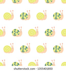 vector seamless pattern with cute cartoon snails