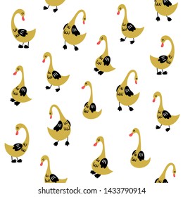 Vector seamless pattern with cute cartoon ducks. Character bird
