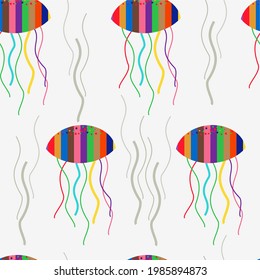 Vector seamless pattern with cute cartoon of Sea animals  of stripes . Pattern for card, invitation, wrapping paper, textile fabric 