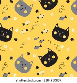 Vector seamless pattern with cute cartoon cats. Can be used as a background, wallpaper, fabric and for other design. Cat vector pattern