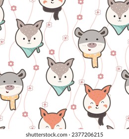 Vector seamless pattern with cute cartoon animal background illustration