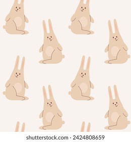 Vector seamless pattern with cute cartoon rabbits. Funny bunnies wallpaper. Texture with nice animals toys for kids textile.