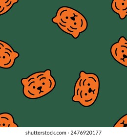 Vector seamless pattern of cute cartoon tiger head