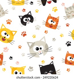 Vector seamless pattern with cute cartoon cats. Seamless pattern can be used for wallpaper, web page background, surface textures.
