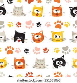 Vector seamless pattern with cute cartoon cats. Seamless pattern can be used for wallpaper, web page background, surface textures.