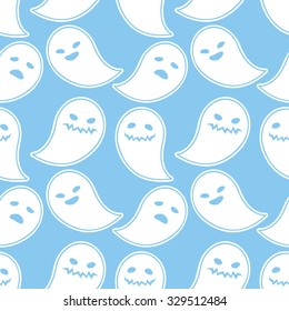 Vector seamless pattern of cute cartoon ghosts. Background for the posters, greeting cards, invitations, web design, wrapping paper, stickers.