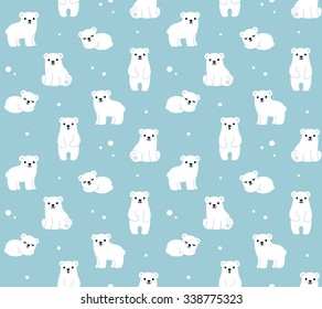 Vector Seamless Pattern With Cute Cartoon Polar Bear Cubs.