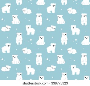 Vector seamless pattern with cute cartoon polar bear cubs.