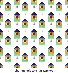 Vector seamless pattern with cute, cartoon nesting box