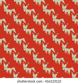 Vector seamless pattern with cute cartoon foxes.