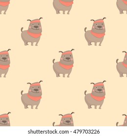 Vector seamless pattern with cute cartoon dog doing sport with bandage 