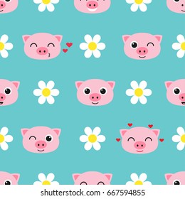 Vector seamless pattern with cute cartoon piglets