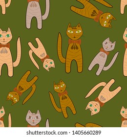 Vector seamless pattern with cute cats.
Vector design of tile, carpet, tablecloth fabric, cushion, pillow, bags, cover.
