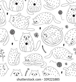 vector seamless pattern with cute cats