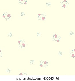 vector seamless pattern with cute chickens. hand drawn illustration of birds