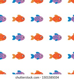 vector seamless pattern with cute childish fishes