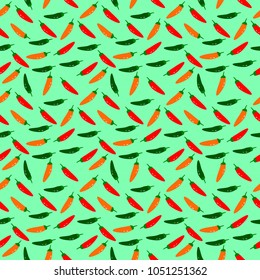 vector seamless pattern with cute chili on blue background, wallpaper with colorful chili