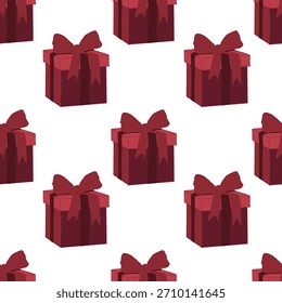 Vector seamless pattern of cute Christmas gift boxies. Winter holiday design, Christmas decoration, perfect for greeting cards, wrapping and prints.