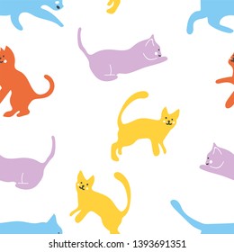 vector seamless pattern. cute colored cats. for wallpaper, textiles. funny cats. 