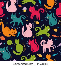 vector seamless pattern. cute colored cats. for wallpaper, textiles.