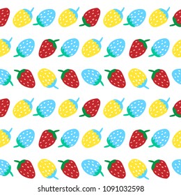 Vector seamless pattern of cute colorful strawberry in rows. Repeat illustration background texture for textile, wallpaper.