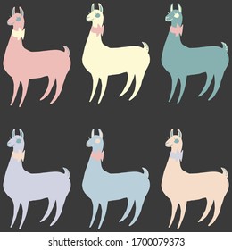 Vector seamless pattern with cute colorful lama