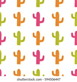 Vector seamless pattern with cute colorful cactuses. Modern design for fashion, print, poster, card, textile.
