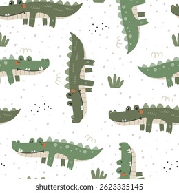 Vector seamless pattern with cute crocodiles.