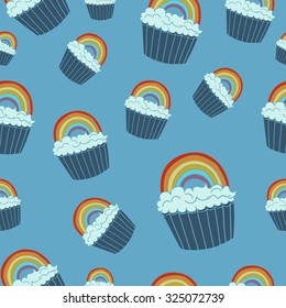 Vector seamless pattern with cute cupcake design. LGBT community design. Cupcake and rainbow. Vector backdrop for wedding invitations, posters, save the date cards.