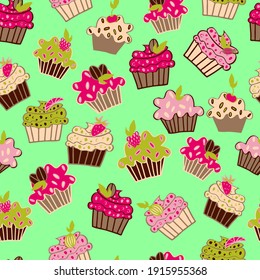 vector seamless pattern cute cupcakes with stars