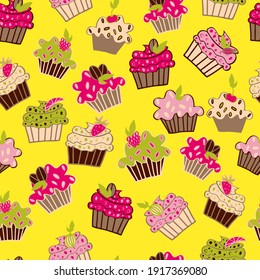 vector seamless pattern cute cupcakes with stars