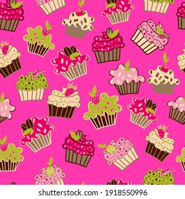 vector seamless pattern cute cupcakes with stars